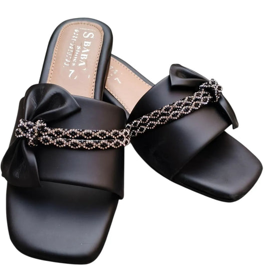 Women’s Elegant Synthetic Leather Semi-Formal Flats with Crystal Bow