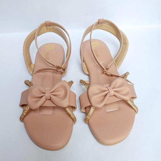 The Glamour Bow Sandal - Embellished Flat Sandals for Women