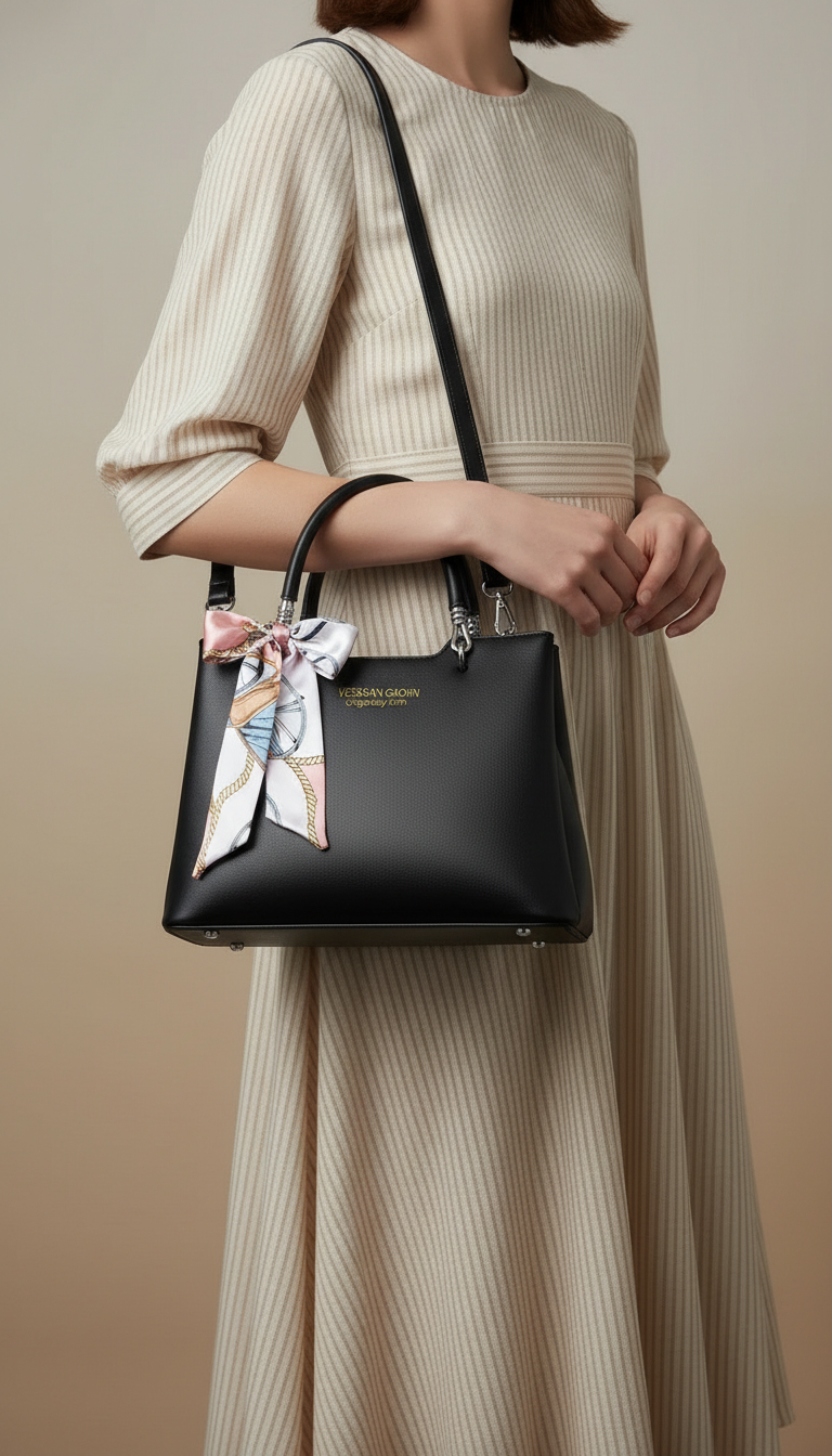 Women's Leather Shoulder Bag With Long Belt