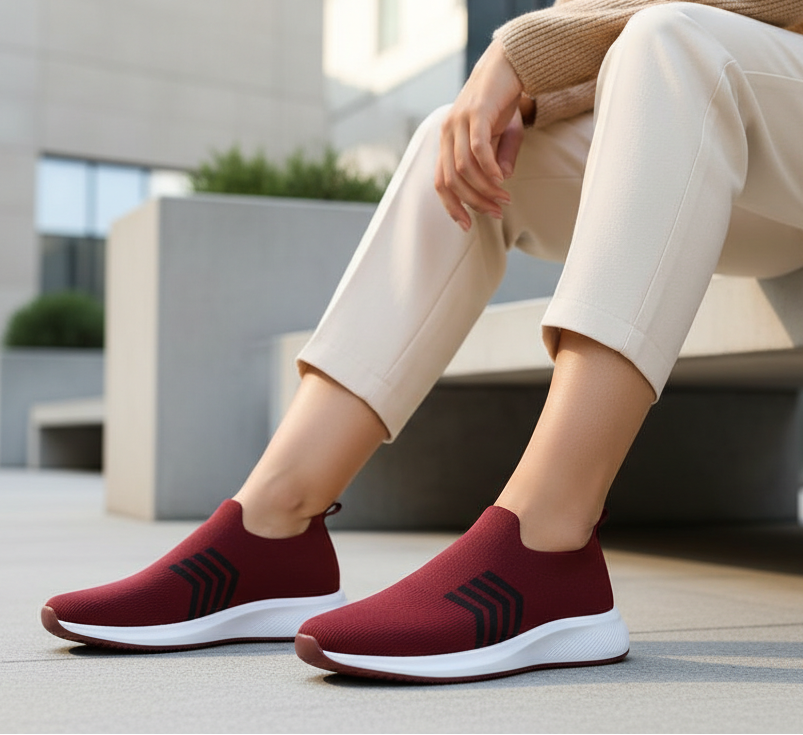 Women’s Slip-On Walking Shoes with Breathable Knit Upper