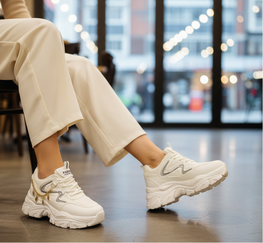 Stylish Women’s Chunky Casual Sneakers – Chain Accent