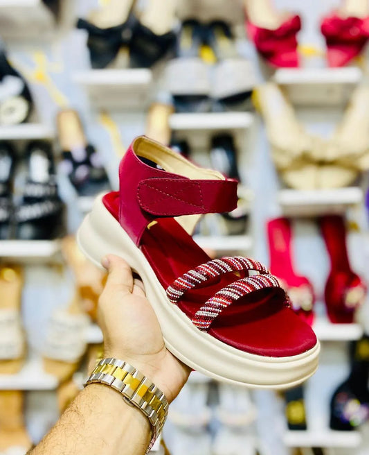 Women’s Embellished Wedge Sandals with Ankle Strap